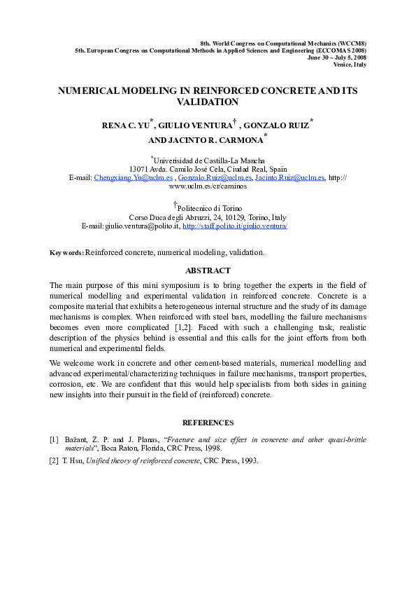 (PDF) NUMERICAL MODELING IN REINFORCED CONCRETE AND ITS VALIDATION