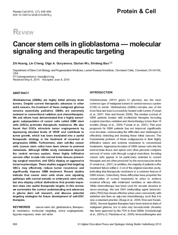 (PDF) Cancer stem cells in glioblastoma—molecular signaling and ...
