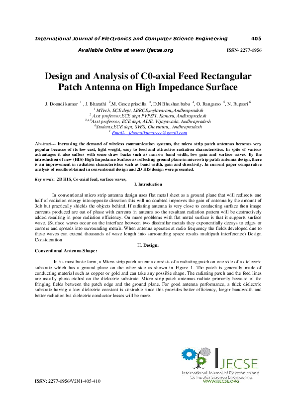 (PDF) Design and Analysis of C0-axial Feed Rectangular Patch Antenna on ...