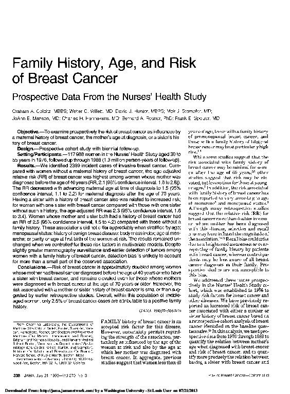 (PDF) Family history, age, and risk of breast cancer. Prospective data ...