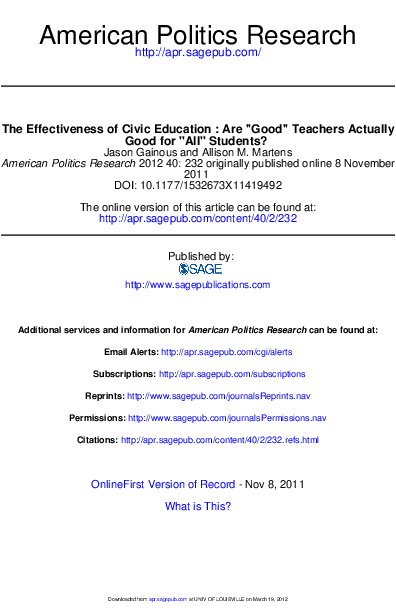(PDF) The Effectiveness of Civic Education: Are “Good” Teachers ...