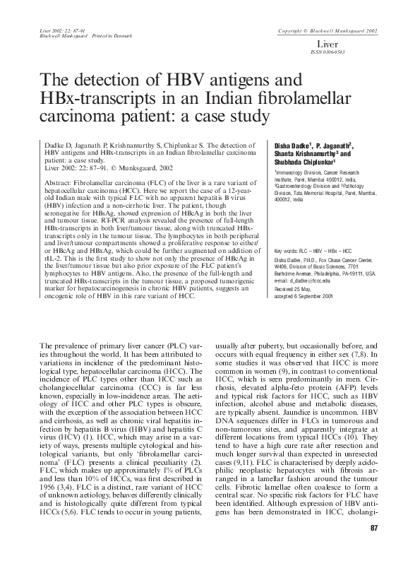 (PDF) The detection of HBV antigens and HBx-transcripts in an Indian ...