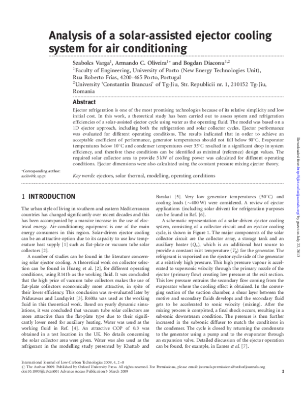 (PDF) Analysis of a solar-assisted ejector cooling system for air ...
