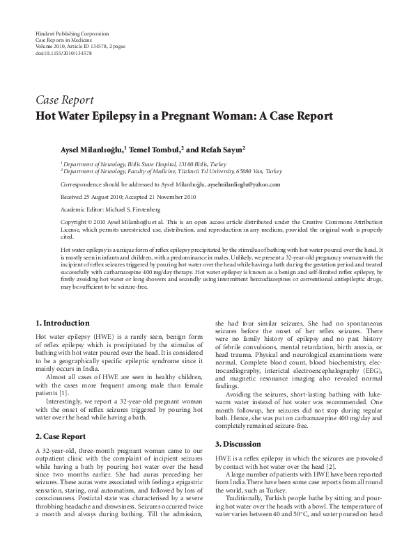 (PDF) Hot water epilepsy in pregnancy woman: A Case Report