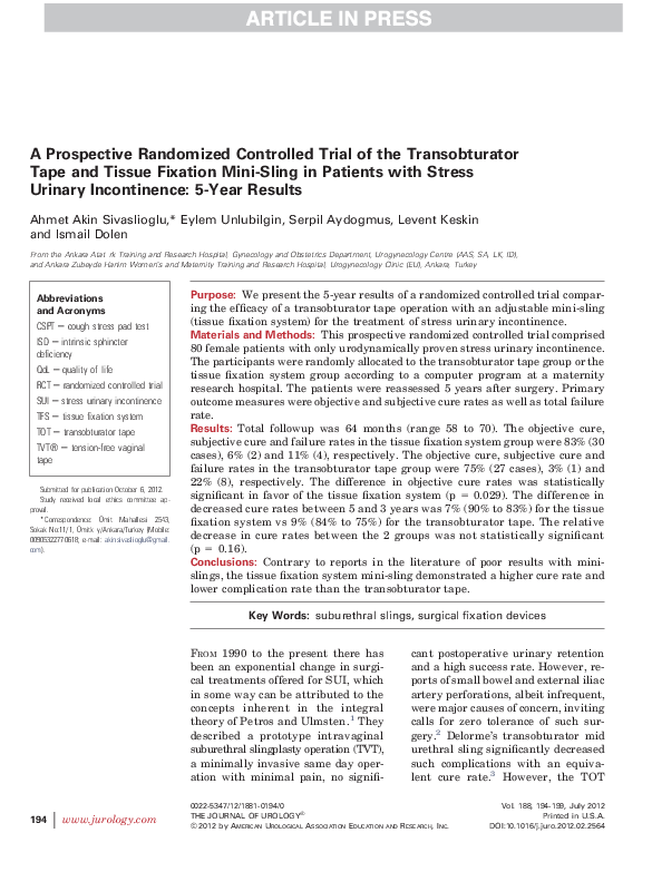 (PDF) A Prospective Randomized Controlled Trial of the Transobturator ...