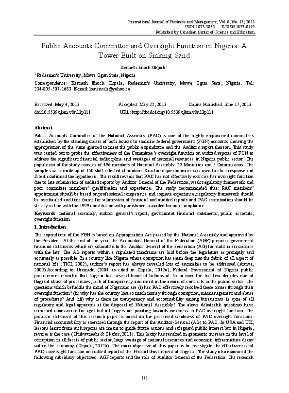 (PDF) PUBLIC ACCOUNTS COMMITTEE AND OVERSIGHT FUNCTION IN NIGERIA Dr
