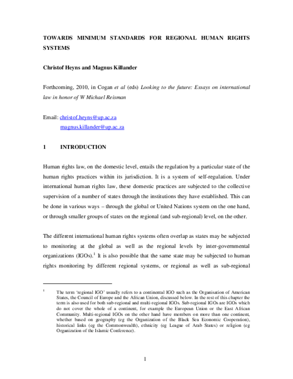 (PDF) Towards minimum standards for regional human rights systems