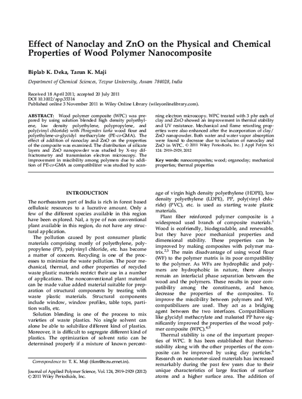 (PDF) Effect of Nanoclay and ZnO on the Physical and Chemical