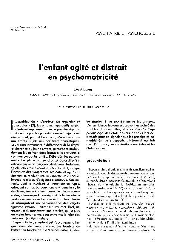 (PDF) L'enfant agité et distrait en psychomotricité