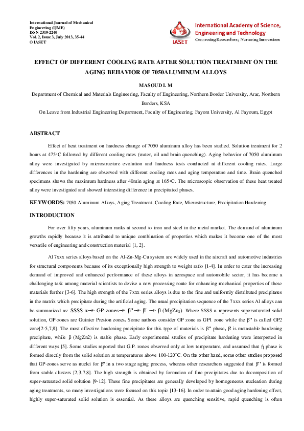 (PDF) EFFECT OF DIFFERENT COOLING RATE AFTER SOLUTION TREATMENT ON THE ...