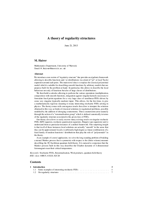 (PDF) A theory of regularity structures