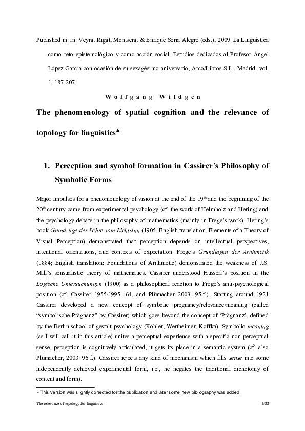 (DOC) The phenomenology of spatial cognition and the relevance of ...
