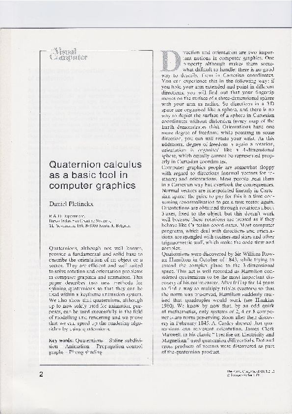 (PDF) Quaternion calculus as a basic tool in computer graphics