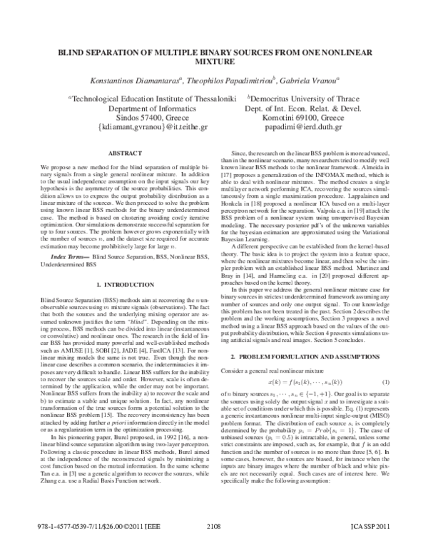 (PDF) BLIND SEPARATION OF MULTIPLE BINARY SOURCES FROM ONE NONLINEAR ...