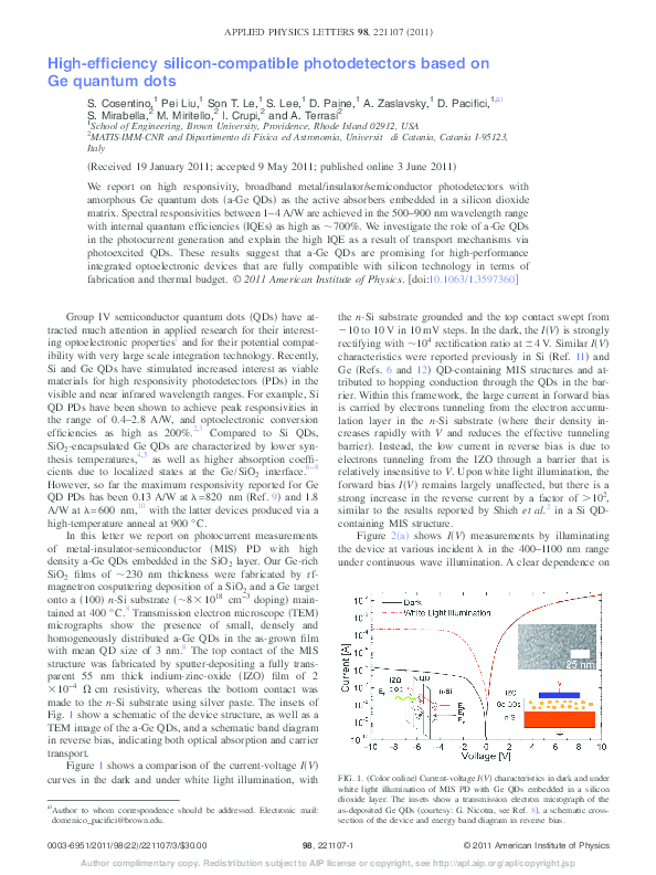 (PDF) High-efficiency silicon-compatible photodetectors based on Ge ...