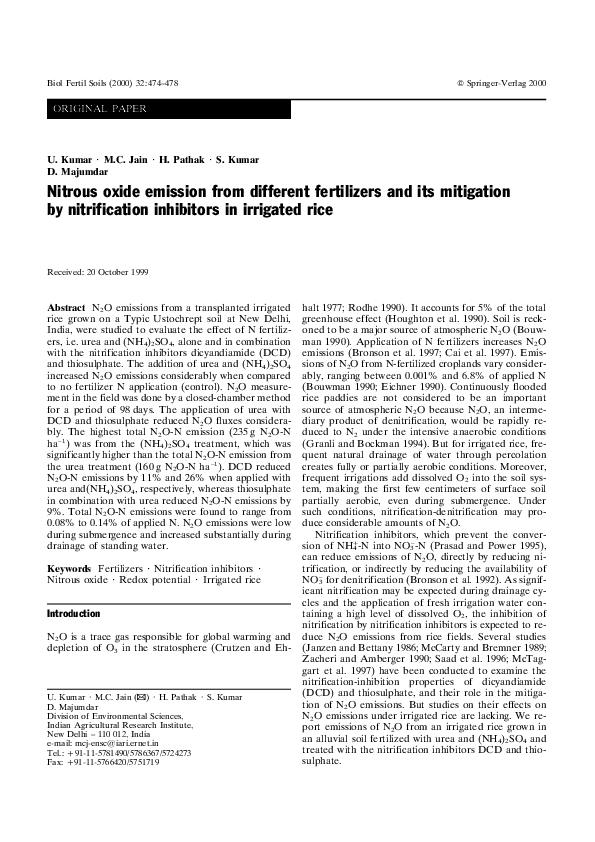 (PDF) Nitrous oxide emission from different fertilizers and its ...