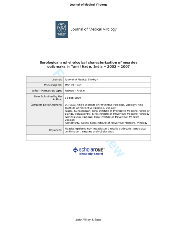 (PDF) ForPeerReview Serological and virological characterization of measles