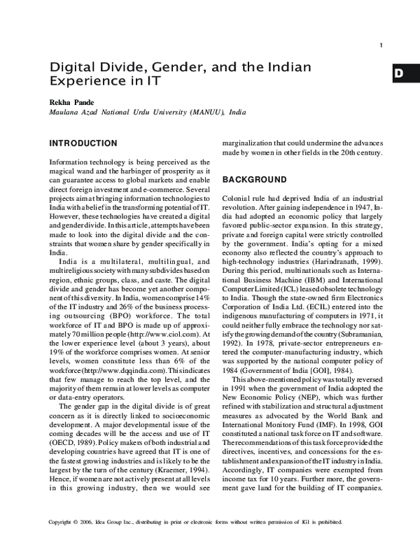 (PDF) Pande, Rekha, 2006, Digital divide, gender and the India ...
