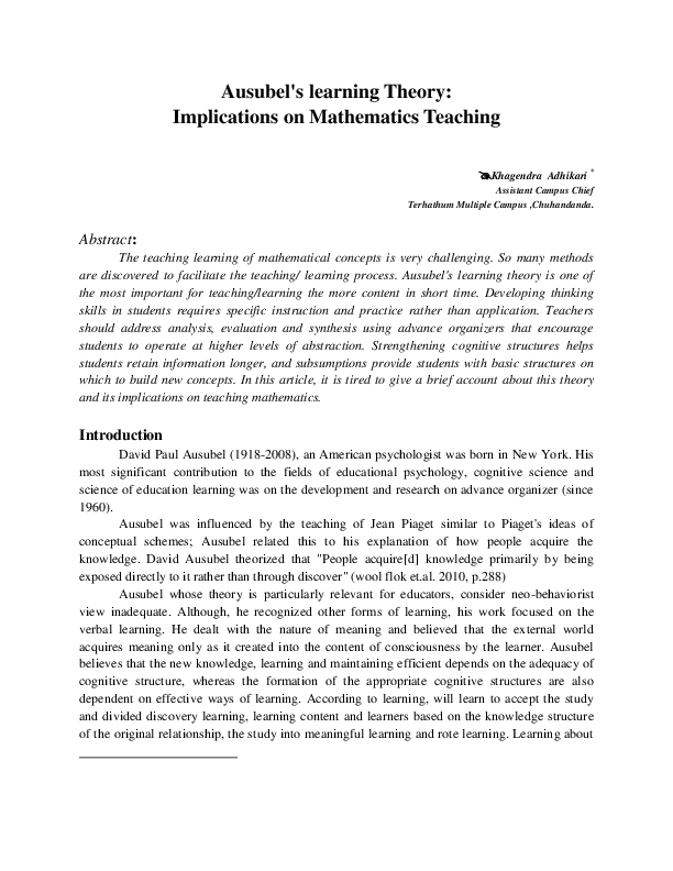 Explain Ausubel\'s Subsumption Theory 2025