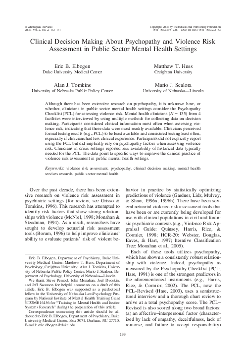 (PDF) Clinical Decision Making About Psychopathy and Violence Risk ...
