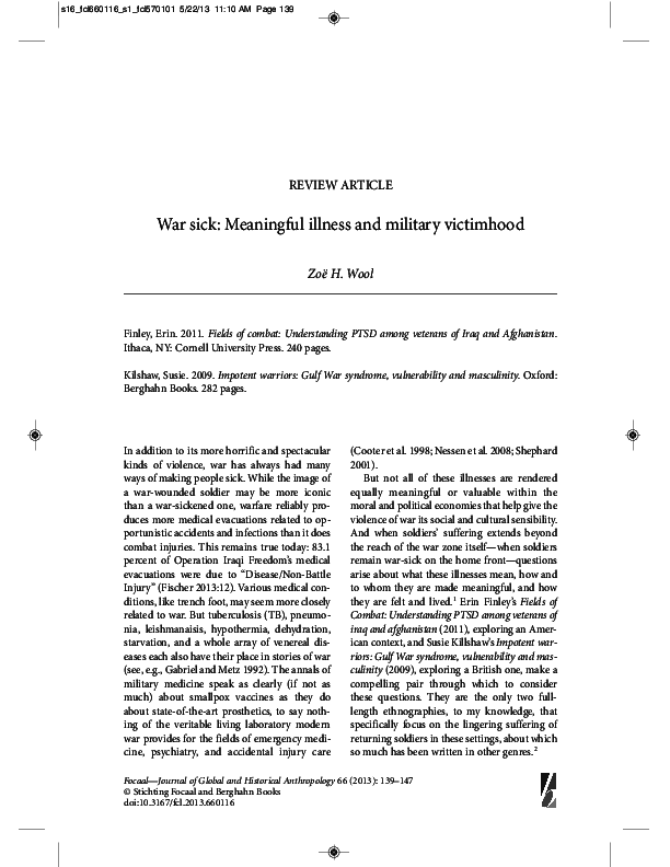 (PDF) War Sick Meaningful illness and military victimhood Zoe Wool