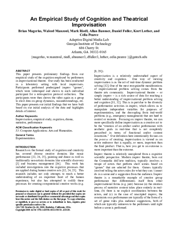 (PDF) An empirical study of cognition and theatrical improvisation