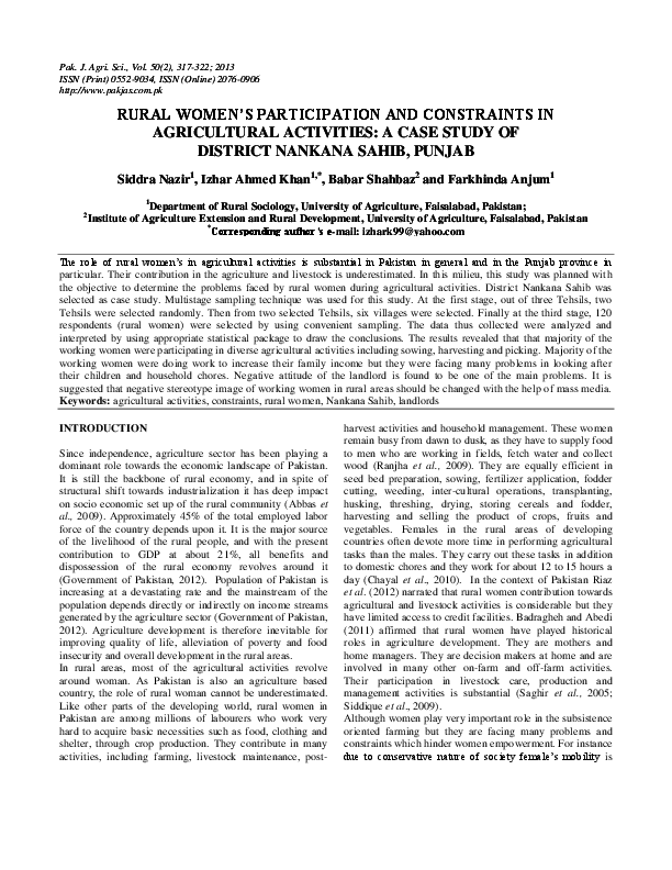 (PDF) RURAL WOMEN’S PARTICIPATION AND CONSTRAINTS IN AGRICULTURAL ...