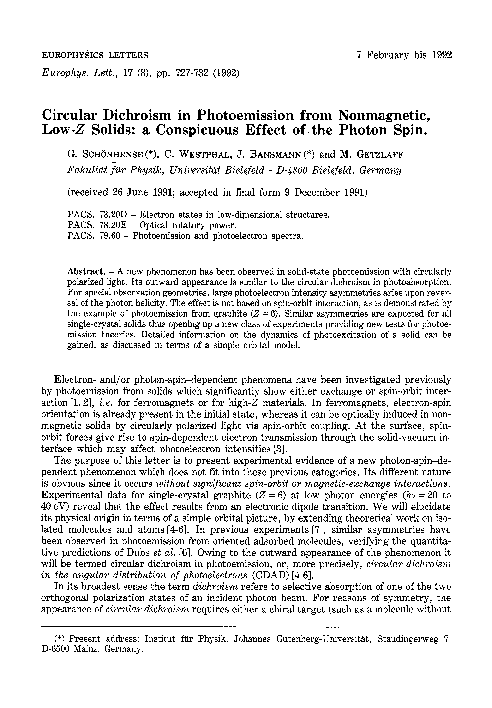 (PDF) Circular dichroism in photoemission from nonmagnetic, low-Z ...