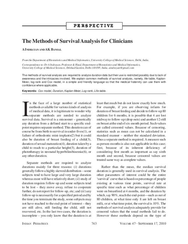 (PDF) The methods of survival analysis for clinicians