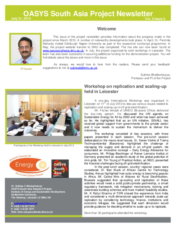 (PDF) OASYS Project Newsletter V3 Issue 2 July 2013