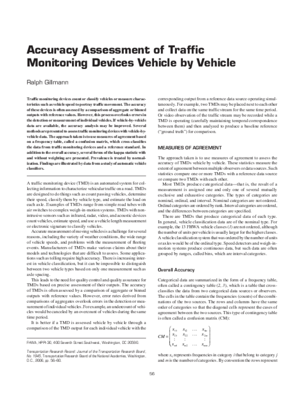 (PDF) Accuracy Assessment of Traffic Monitoring Devices Vehicle by Vehicle