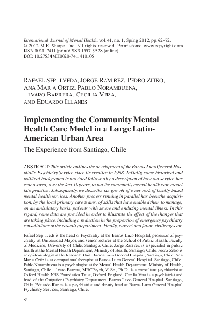 (PDF) Implementing the Community Mental Health Care Model in a Large ...