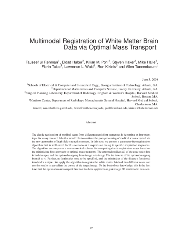 (PDF) Multimodal Registration of White Matter Brain Data via Optimal ...