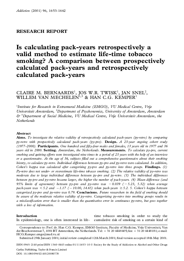 (PDF) Is calculating packyears retrospectively a valid method to