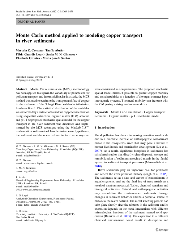 (PDF) Monte Carlo method applied to modeling copper transport in river ...