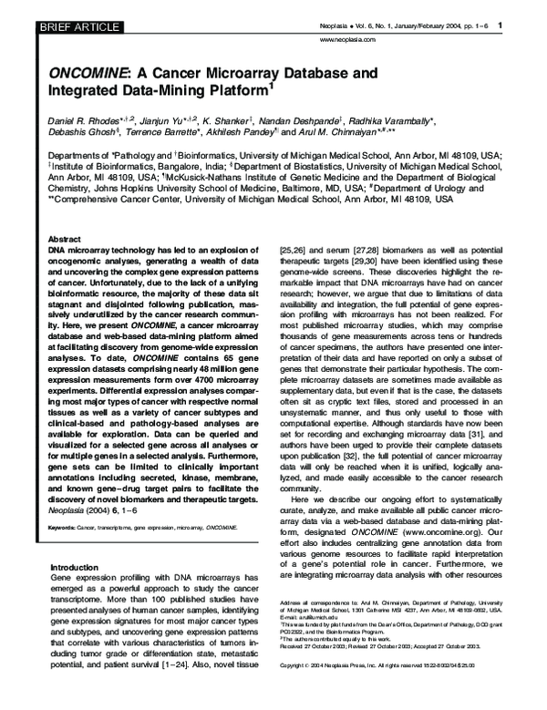 (PDF) ONCOMINE: A Cancer Microarray Database and Integrated Data-Mining ...