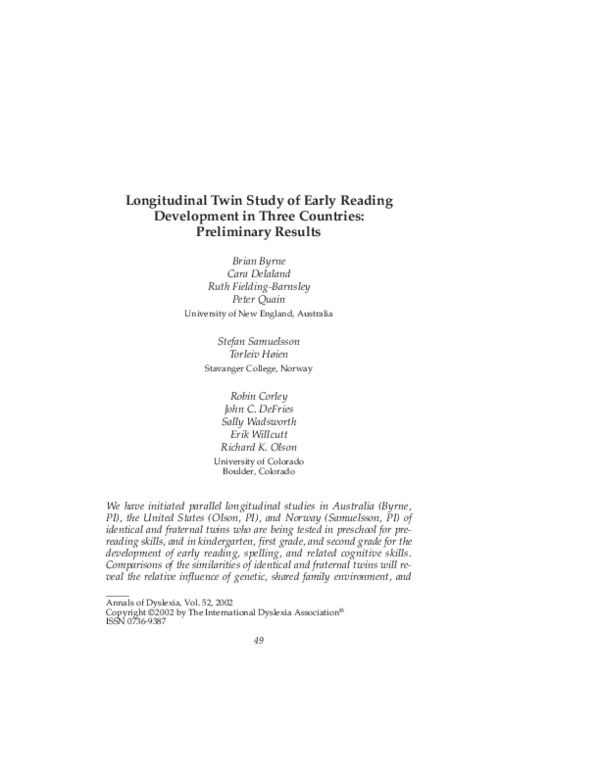 (PDF) Longitudinal twin study of early reading development in three ...