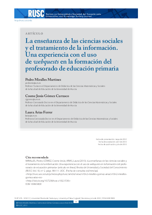(PDF) La enseñanza de las ciencias sociales y el tratamiento de la ...