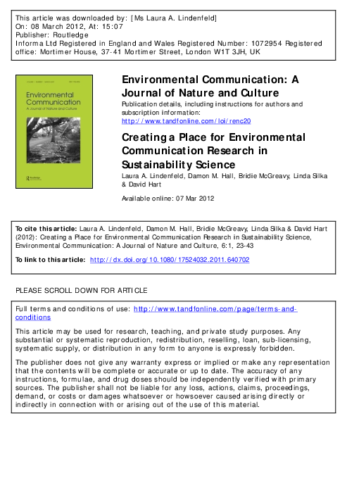 (PDF) Creating a place for environmental communication research in ...
