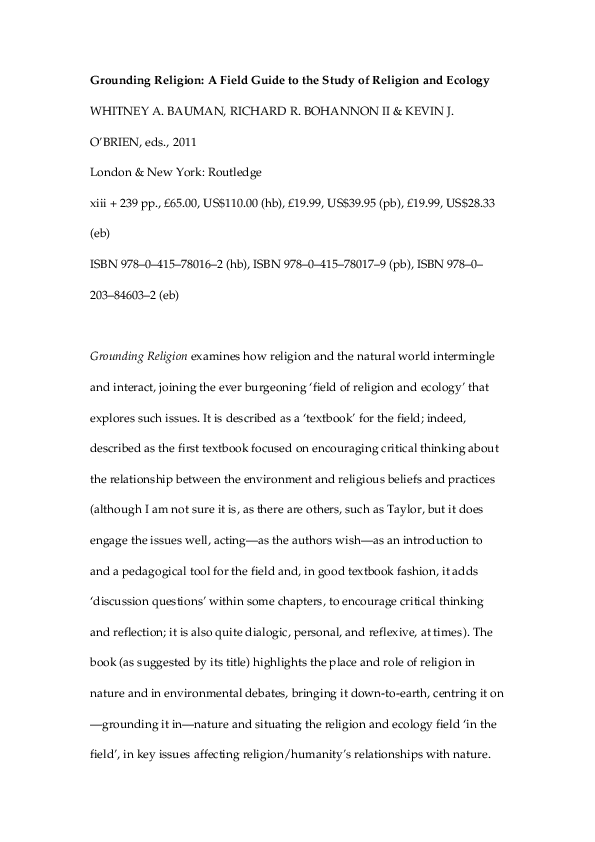 (DOC) Book Review: Grounding Religion: A Field Guide to the Study of ...