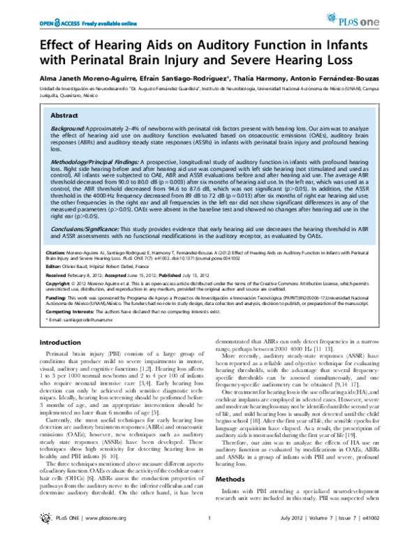 (PDF) Effect of Hearing Aids on Auditory Function in Infants with ...