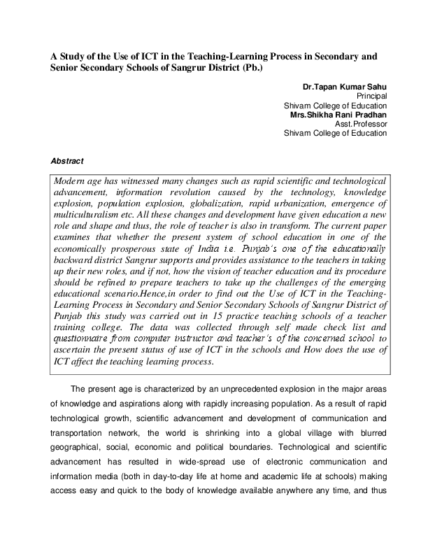 (DOC) A Study of the Use of ICT in the Teaching-Learning Process in ...