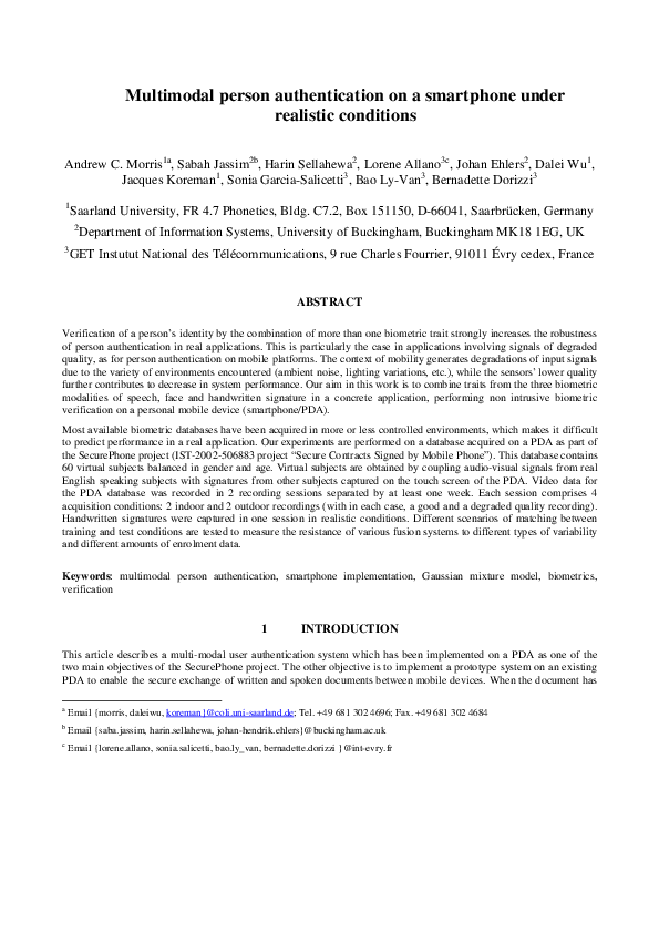 (PDF) Multimodal person authentication on a smartphone under realistic ...