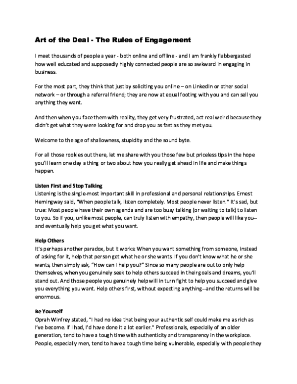 (DOC) Art of the Deal The Rules of Engagement Ziad Abdelnour