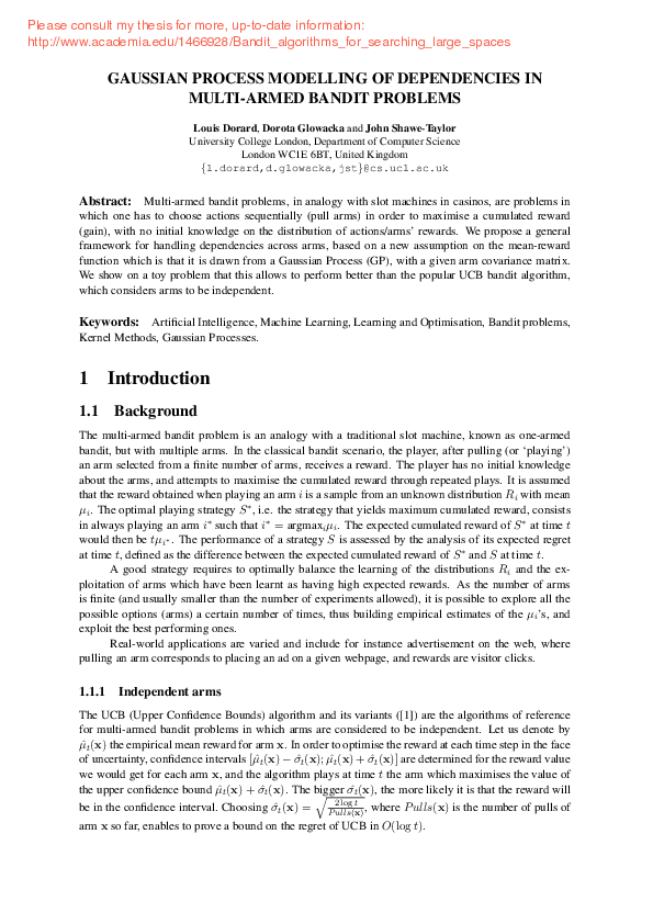 (PDF) Gaussian Process Modelling of Dependencies in Multi-Armed Bandit ...
