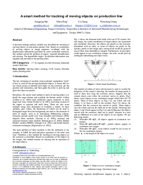 (PDF) A smart method for tracking of moving objects on production line