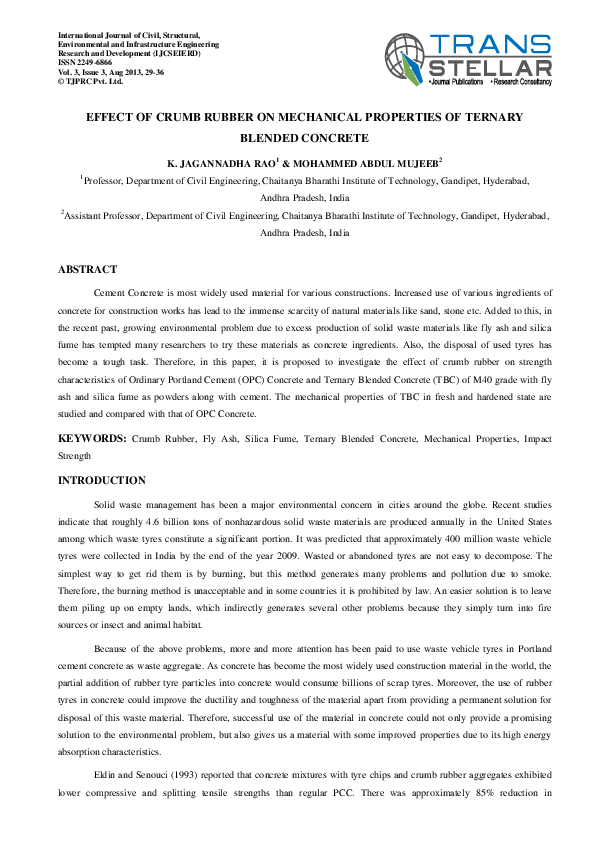 (PDF) EFFECT OF CRUMB RUBBER ON MECHANICAL PROPERTIES OF TERNARY ...