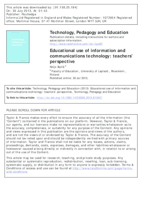 (PDF) Educational use of information and communications technology ...