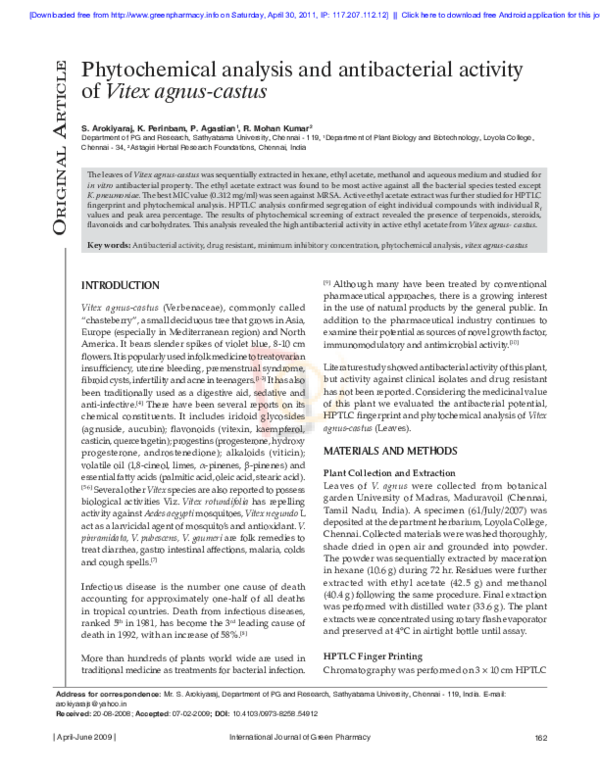 (PDF) Antibacterial effect of Vitex agnus castus