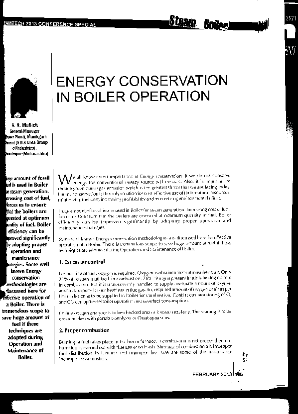 (PDF) Energy Conservation in Boiler Operation